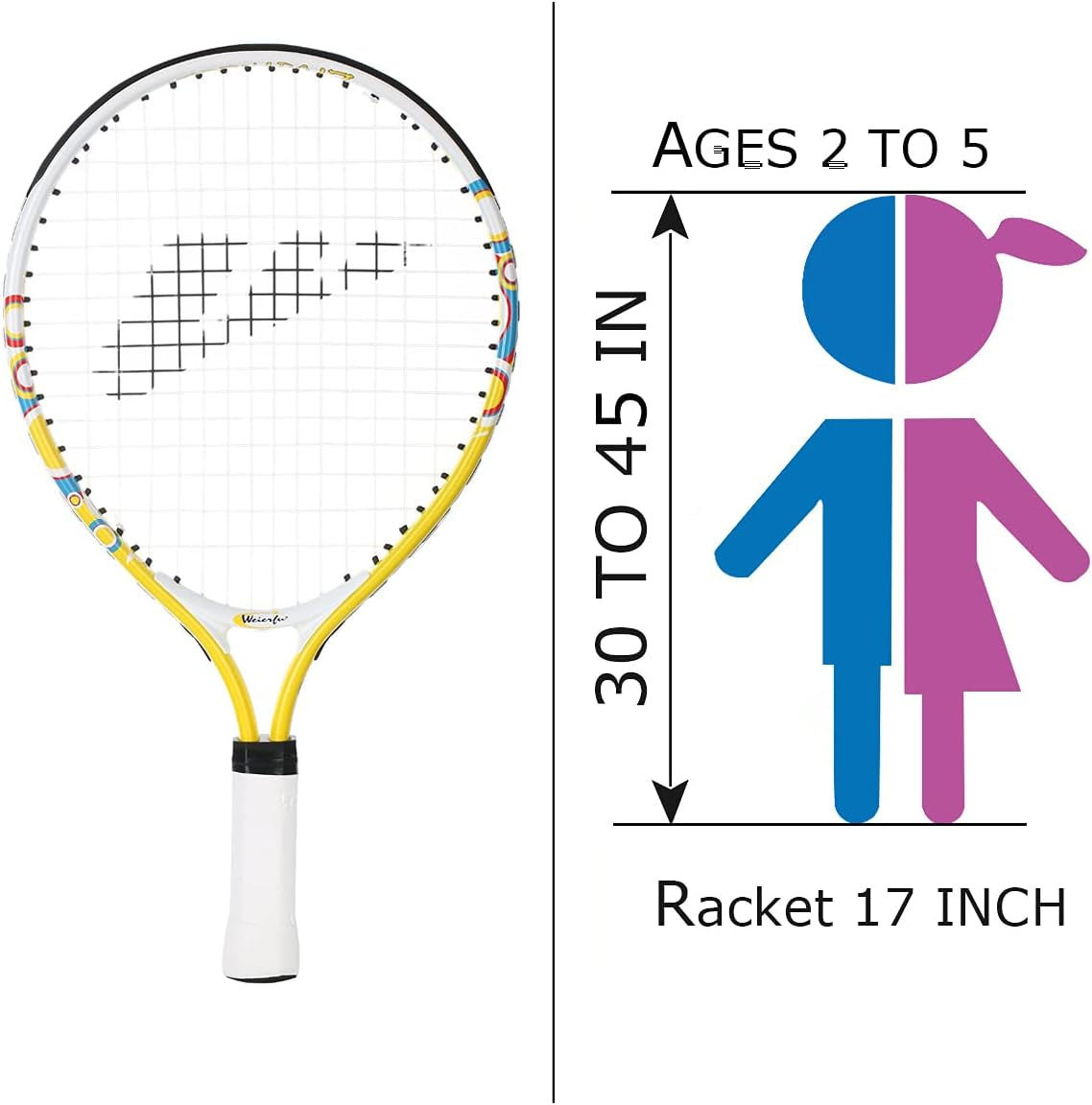Junior Tennis Racket for Kids Toddlers Starter Racket 17" with Cover Bag Light Weight(Strung)