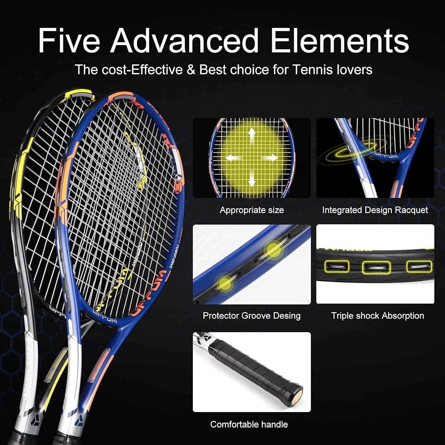 Tennis Racket 27 Inch Tennis Racquet 2 Pack for Adults Student Women and Men Beginner  Professional Training Tennis Rackets Racquets W/Tennis Overgrip, Vibration Damper and Carry Bag