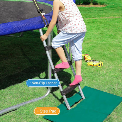 No-Gap Design 16 15 14 12 10FT Trampoline with Safety Enclosure Net and Non-Slip Ladder 10-Year Quality Assurance Perfect for Kids Family Outdoor Backyard Fun