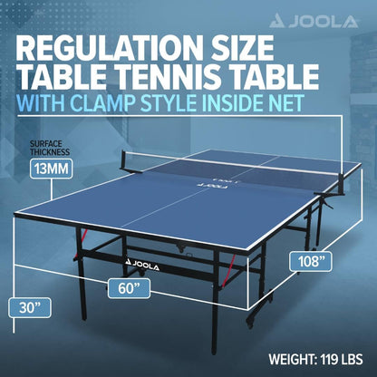 inside Professional MDF Indoor Ping Pong Table with Quick Clamp Table Tennis Net and Post Set - 10 Minute Easy Assembly - Tournament Quality - Foldable with Single Player Playback Mode