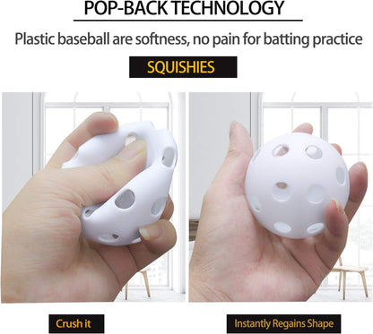 12 Pack Plastic Baseball Practice Baseballs for Hitting, Indoor Outdoor Lightweight Balls Baseball Batting Training