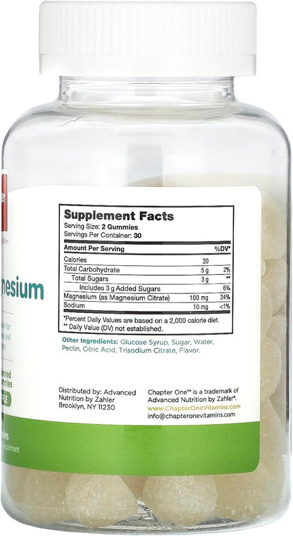 Chapter One Magnesium Gummies for Kids & Adults - Natural Calm Gummies - Calm Magnesium Citrate - Bone and Muscle Function Supplements for Kids & Adults - Mood Support, Kosher Apple Flavor (60)