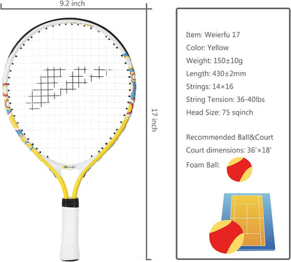 Junior Tennis Racket for Kids Toddlers Starter Racket 17" with Cover Bag Light Weight(Strung)
