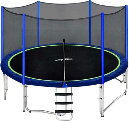 No-Gap Design 16 15 14 12 10FT Trampoline with Safety Enclosure Net and Non-Slip Ladder 10-Year Quality Assurance Perfect for Kids Family Outdoor Backyard Fun